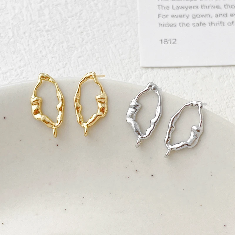 2pcs Copper Plated Gold Stud Earrings Irregular 925 Silver Needle Handmade Jewelry Earrings Single Hanging Accessories