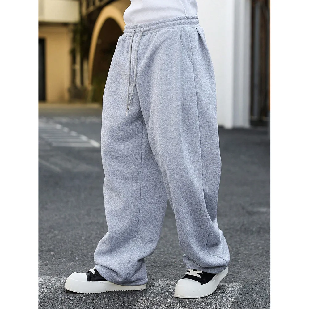 

American Style Men's Casual Trendy Basic Simple Daily Loose Drawstring Straight Wide Leg Jogger Pants Male New Fashion Trousers