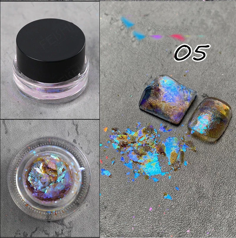 Cristal fogo opala em pó estrela aurora prego nuvem brocado flocos cromo glitter para decorações de unhas diy manicure irregular lantejoulas