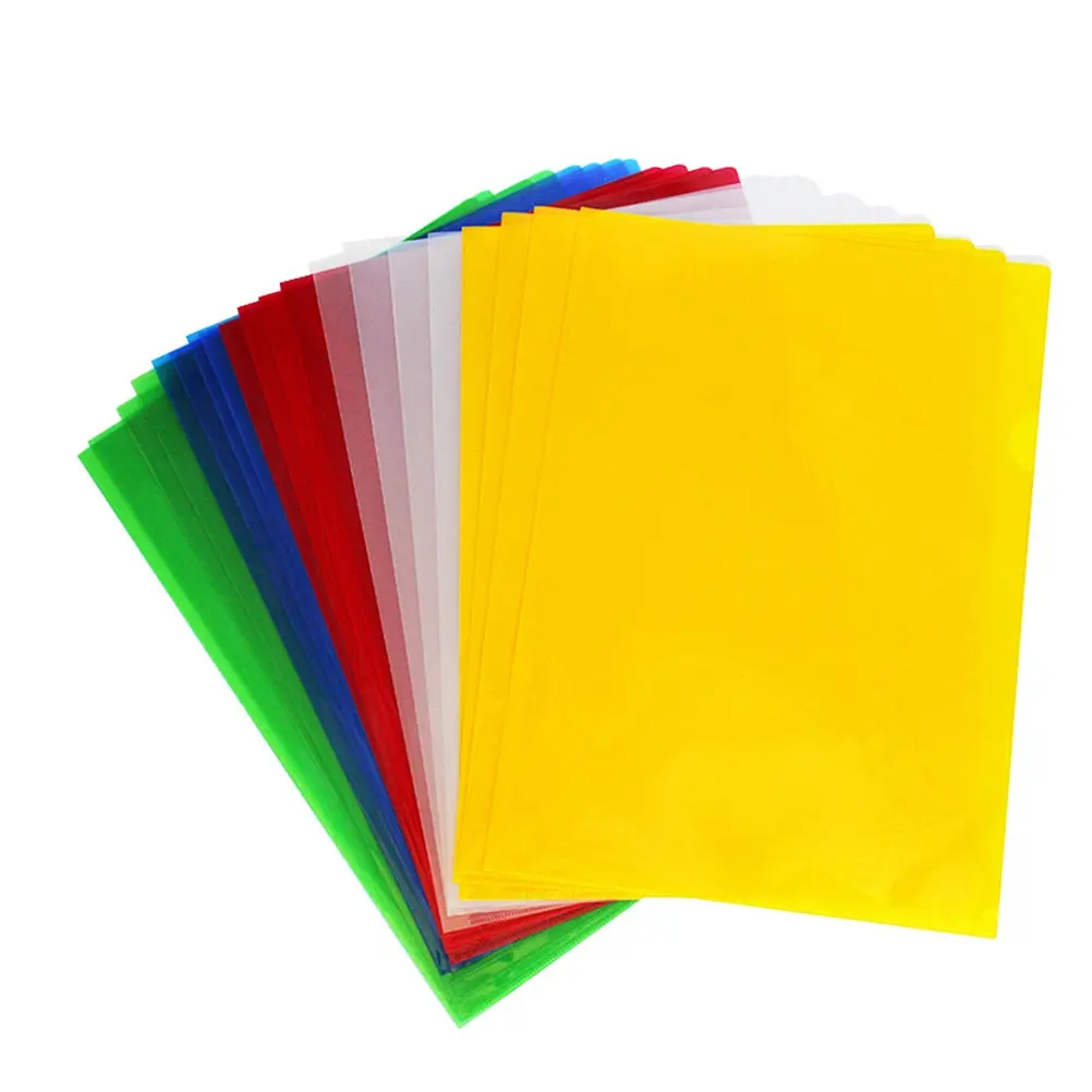 20Pcs A4 Transparent Plastic File Folders L Shape Semi Circular Opening for Office School Home Document Organization Easy Access