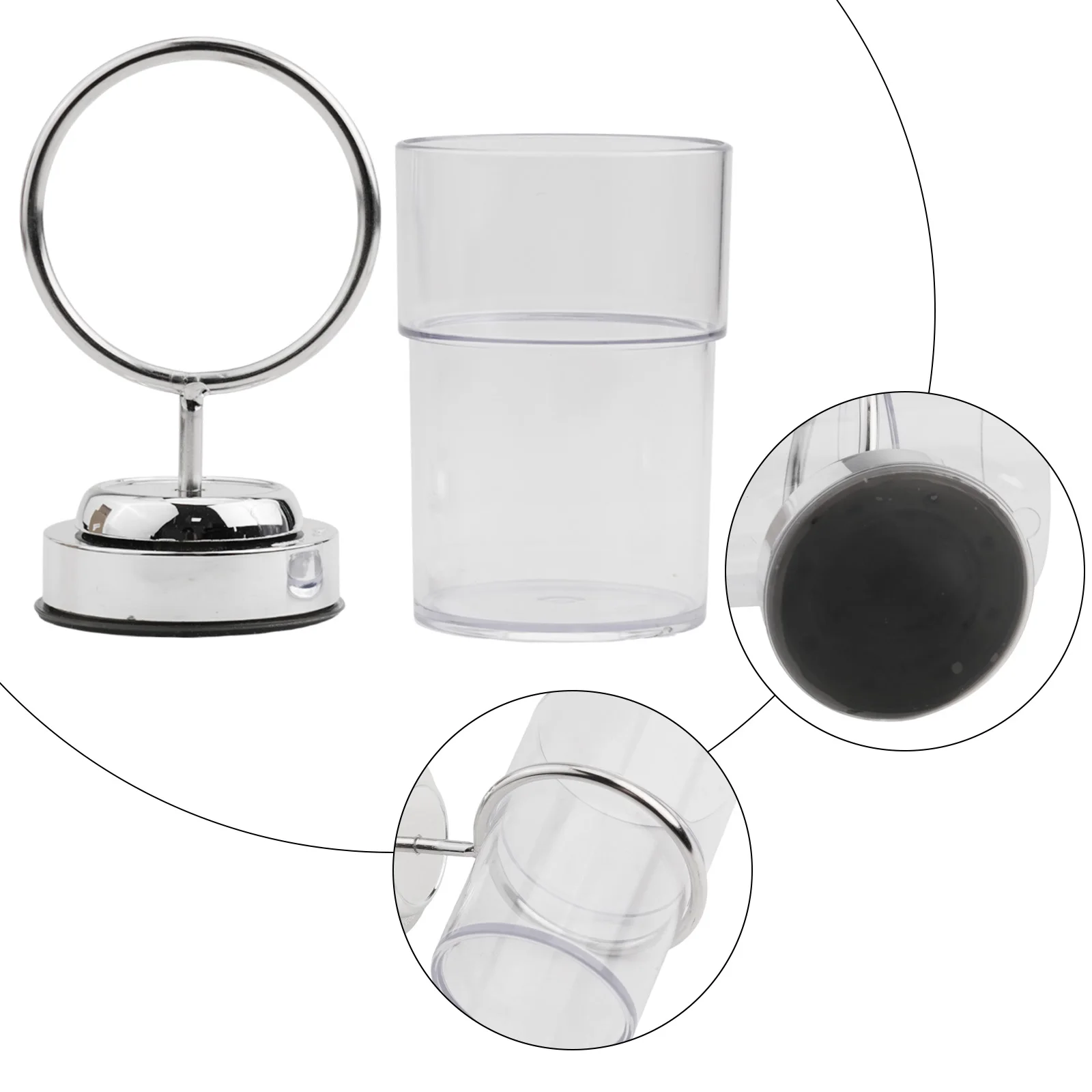 Toothbrush Tumbler Organizer with Suction Cup Mount Stainless Steel Body and Clear Plastic Cup for Clutter Control