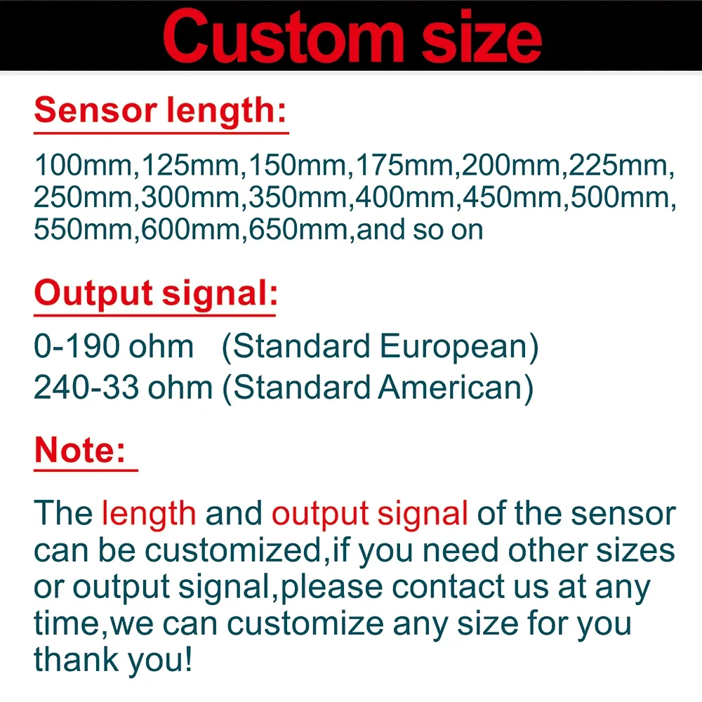 Custom 125/175/225/275/325/375/425mm Fuel Level Gauge Sensor Fuel Sender Unit Fit fuel gauges water level meter 0-190/240-33ohm