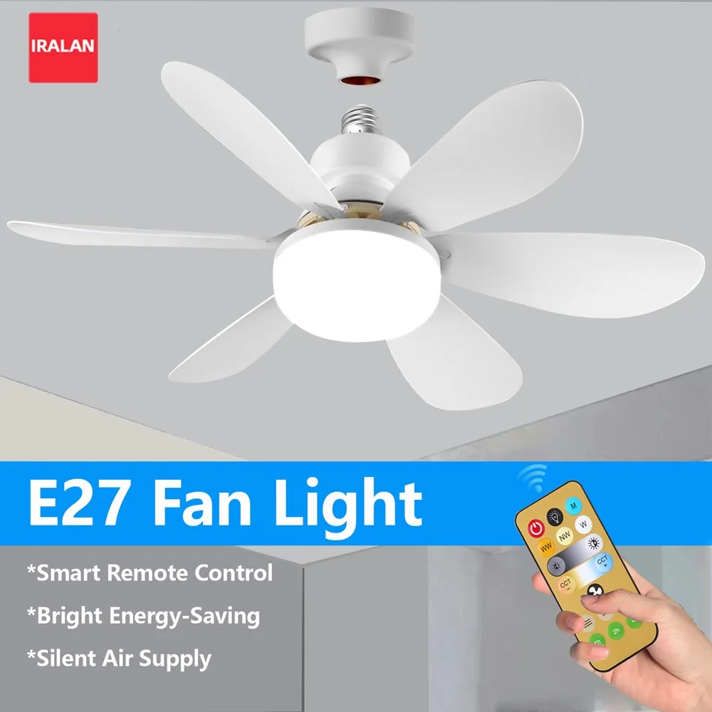

IRALAN LED Ceiling Fan with Light and E27 Remote Control Fan Light 2-in-1 Garage Kitchen Home Decor Ceiling Light Fixtures