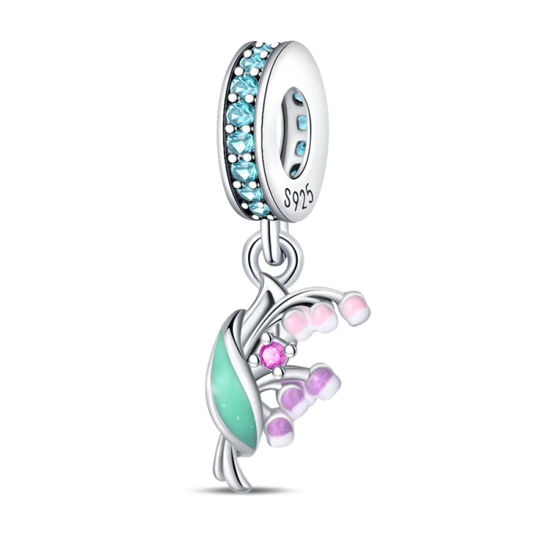 925 Sterling Silver Tulip Charms Beads Zircon Dangle Fit 3mm Original Bracelet DIY Women Party Jewelry Gifts
