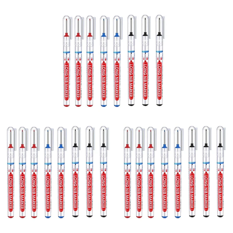 24 Multi-Purpose Deep Hole Marker Pens Long Nosed Marker Deep Drill Hole Long Nib Scriber Carpentry Colorful Marker Pen