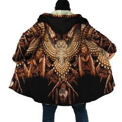 HX Fashion Winter Cloak American Indian Ethnic Tribal Totem Eagle Print Hooded Cloak for Men Windproof Fleece Cape Blanket
