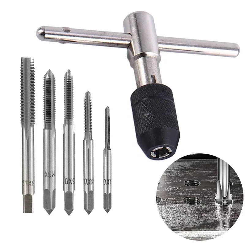 Tap Wrench Manual Rosca Broca T-shaped Handle Ajustável M3-m8 Grupo Household Hardware Tool Combinação Acessórios Pcs por Conjunto