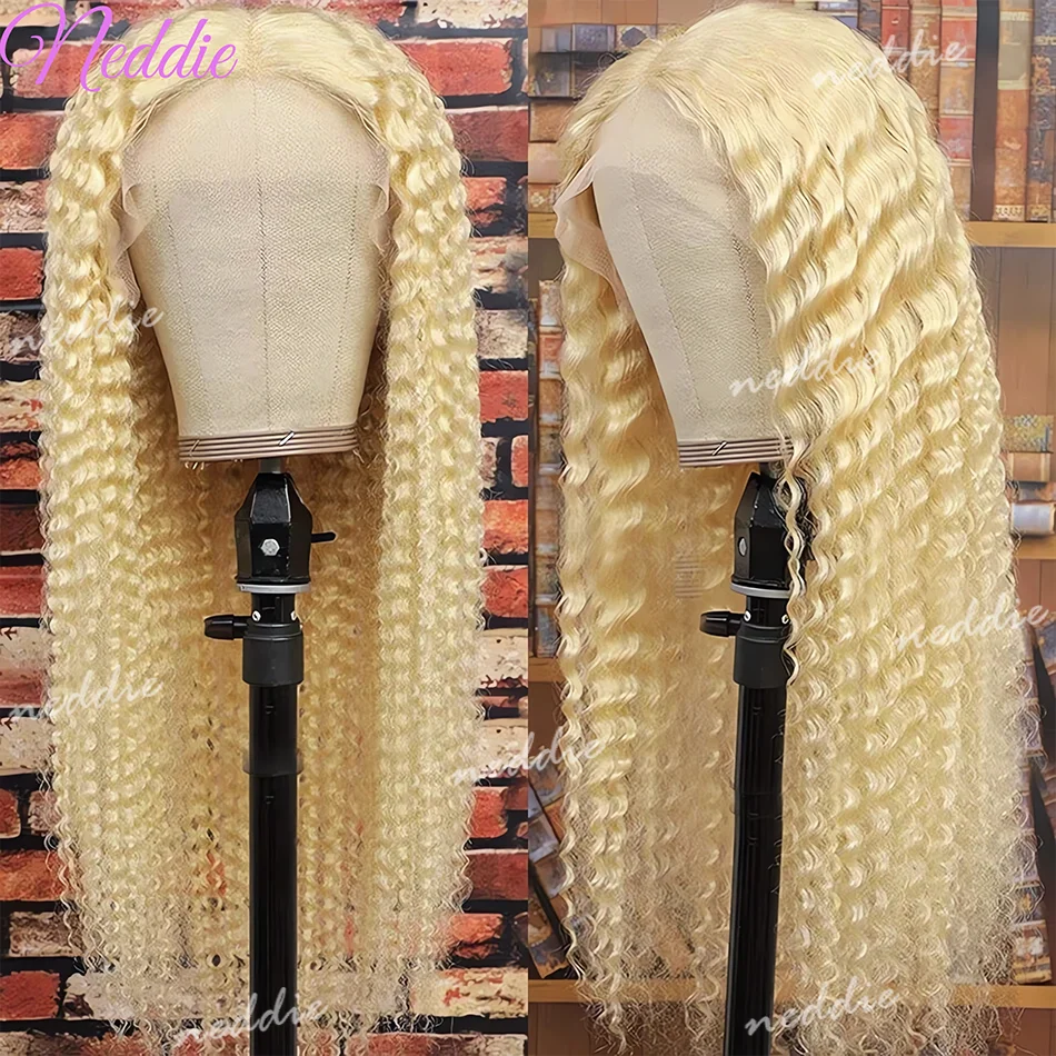 

Парик из 100% натуральных волос, цвет 613 блонд, кудрявый, глубокая волна, 13x6 HD Lace Frontal, 13x4 Lace Front Wigs, медово-блонд, для женщин.