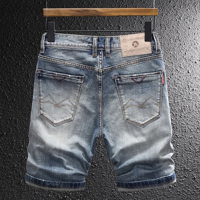 

Summer Designer Fashion Men Jeans High Quality Retro Blue Stretch Slim Fit Ripped Denim Shorts Y2K Vintage Casual Shorts Hombre