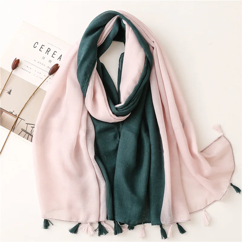 Herfst Winter Plain Ombre Paars Kwastje Viscose Shawl Sjaal Lady Hoge Kwaliteit Wrap Pashmina Stola Bufandas Moslim Hijab 180*90Cm