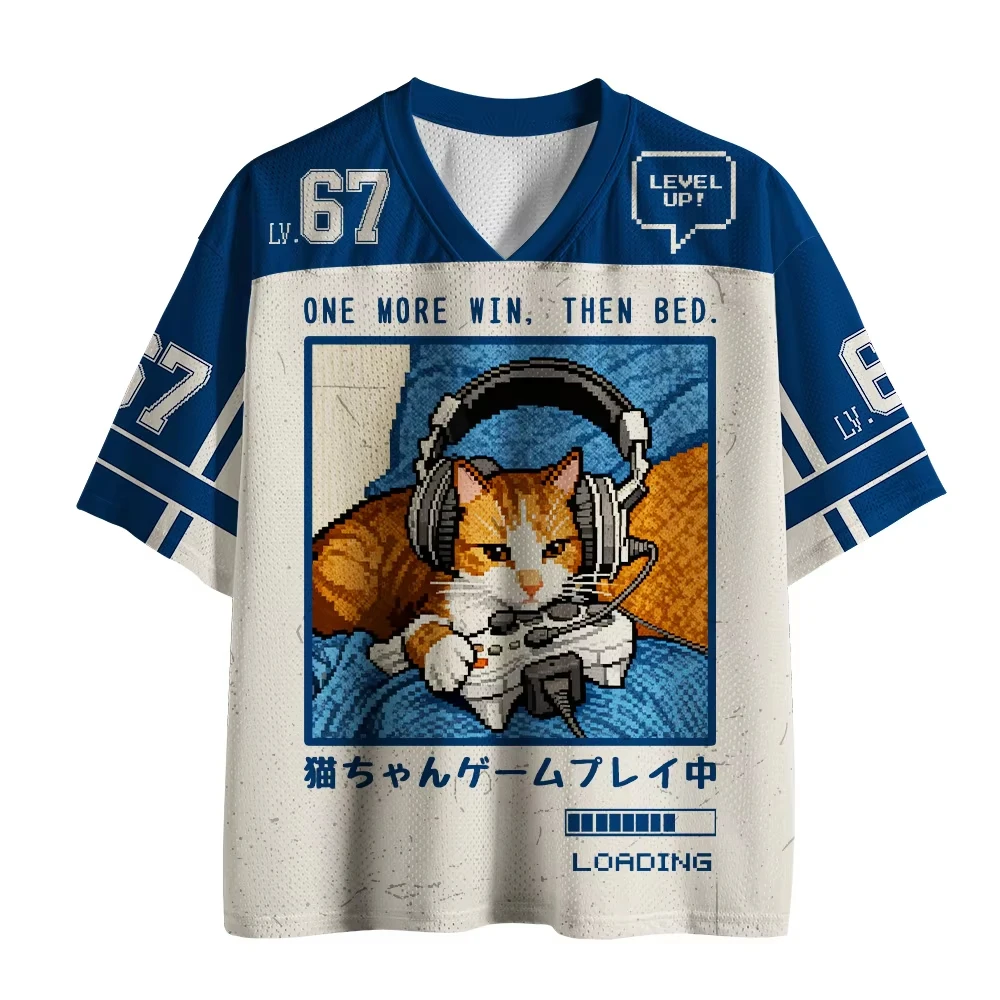 Retro Gaming Jersey - Unisex Jersey Retro Piksel Oyuncu Kedi