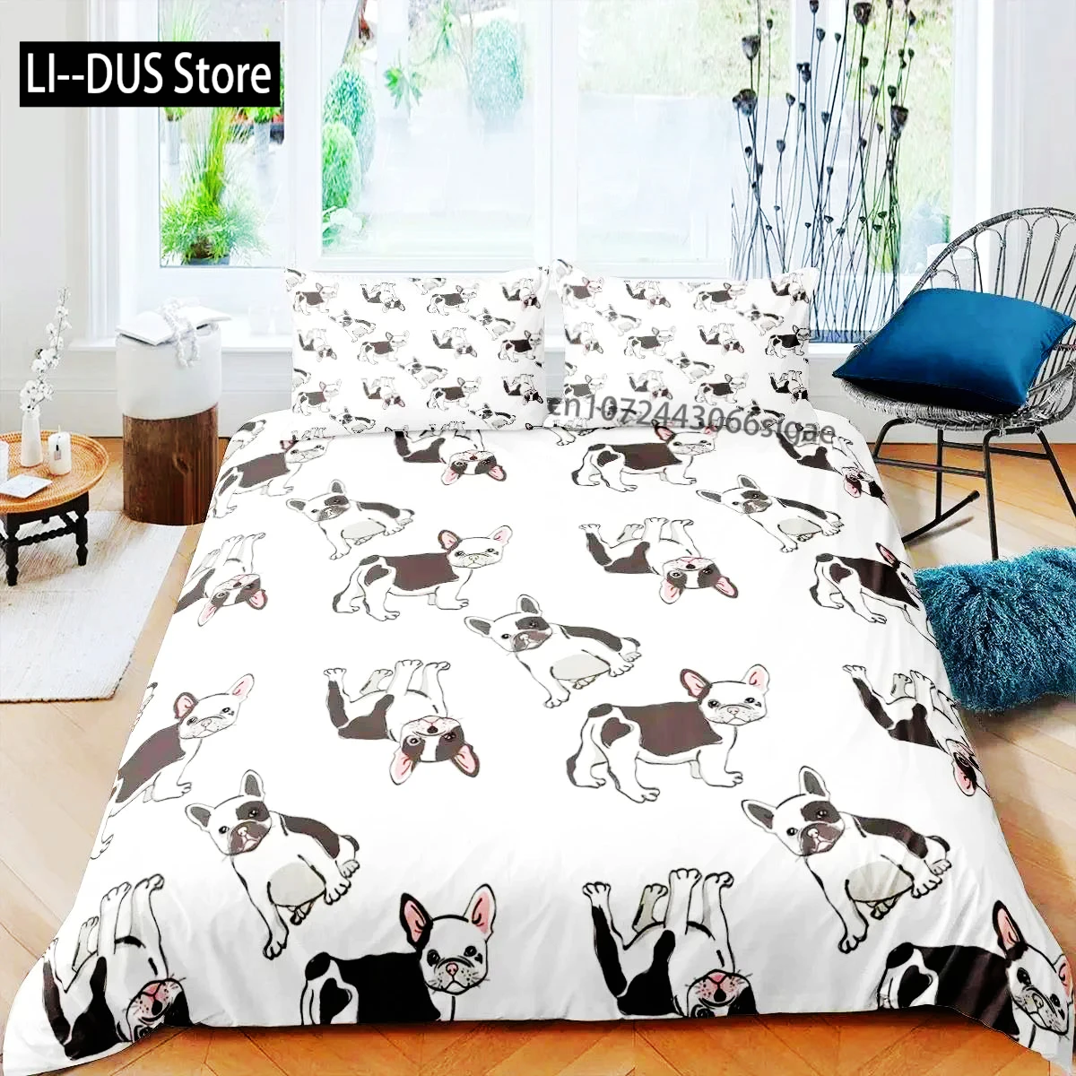 

3D Dog Bedding Set Cute French Bulldog Puppy Duvet Cover Sets Cartoon Bed Cover Pet Animals Home Textiles Queen 2/3Pcs King Full
