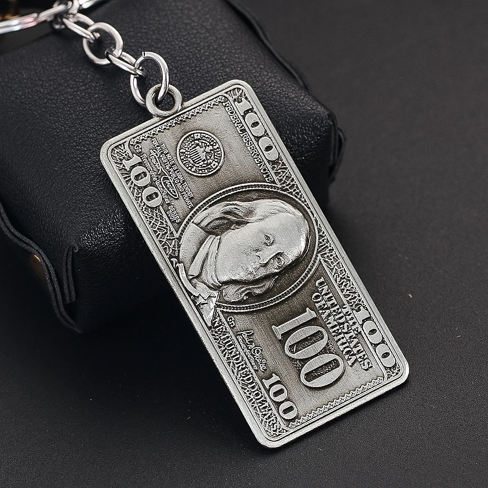 Alloy US Dollar Keychain Benjamin Franklin American Hip Hop IndependenceKey Rings Backpack Pendant  Funny Lucky Cash