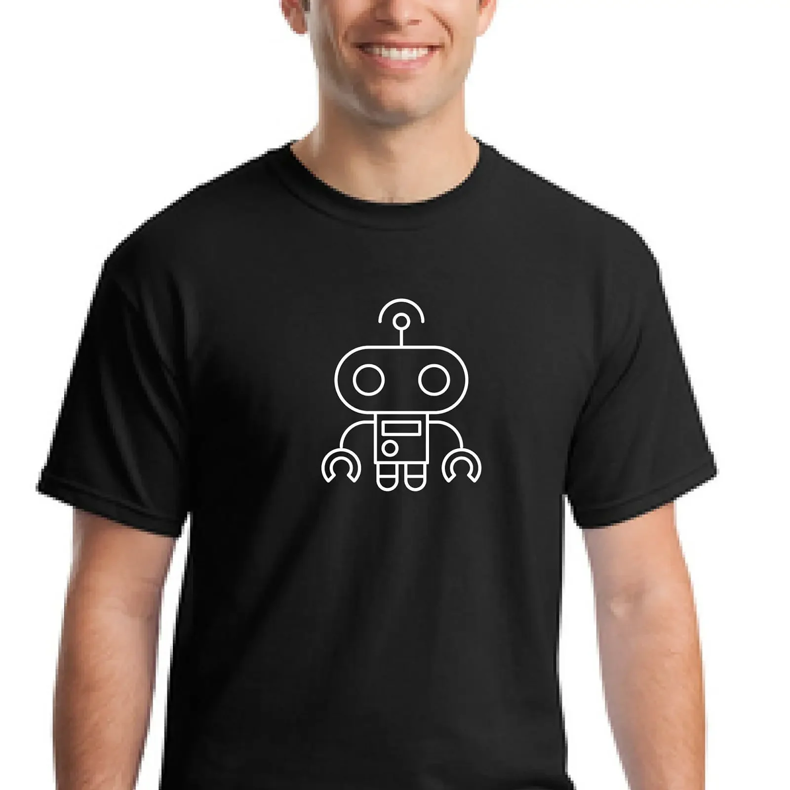 Funny Minimalist Line Robot T Shirt Sci Fi Father's Day for Dad Husband Son Comic Con Casual vintage Washed fashion streetwear