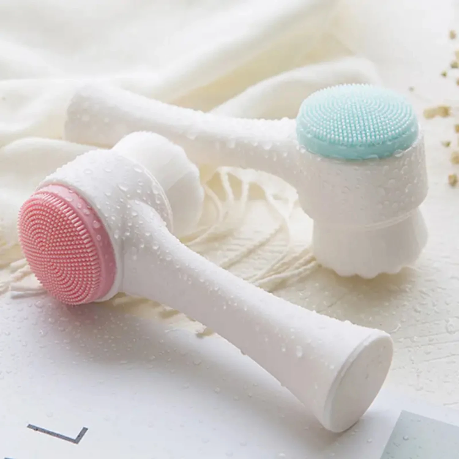 Silicone Facial Cleansing Brush - Gentle 3D Cleaning Scrub for Oily, Mixed, Normal, and Dry Skin Types