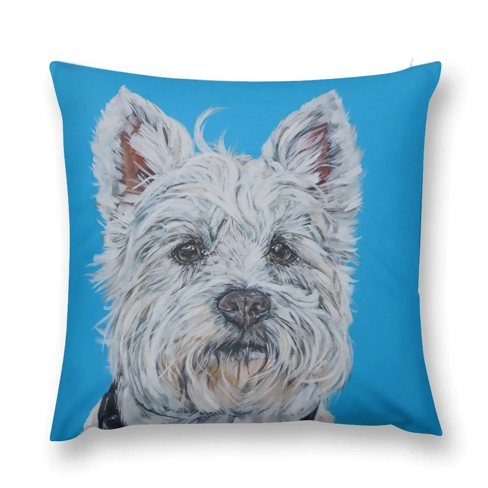 Little Mac. Dog painting art by award-winning UK artist Sam Fenner Throw Pillow Couch Cushions luxury decor pillow