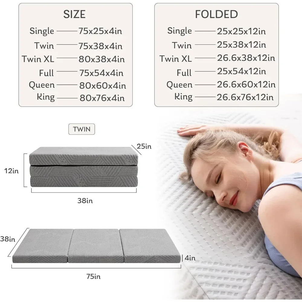 Leic-lovers-Matelas en mousse à mémoire de forme, matelas pliant simple de 4 pouces avec housse pliable et lavable, polymères pour les voyages et les invités