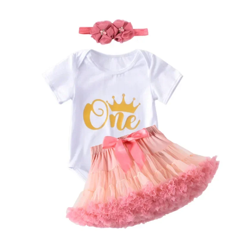 Baby Girls Boutique Clothes Sets One Year Old Birthday Newborn 6 9 Months Girls Tutu Outfits Romper+Skirt+Headband 1 Year