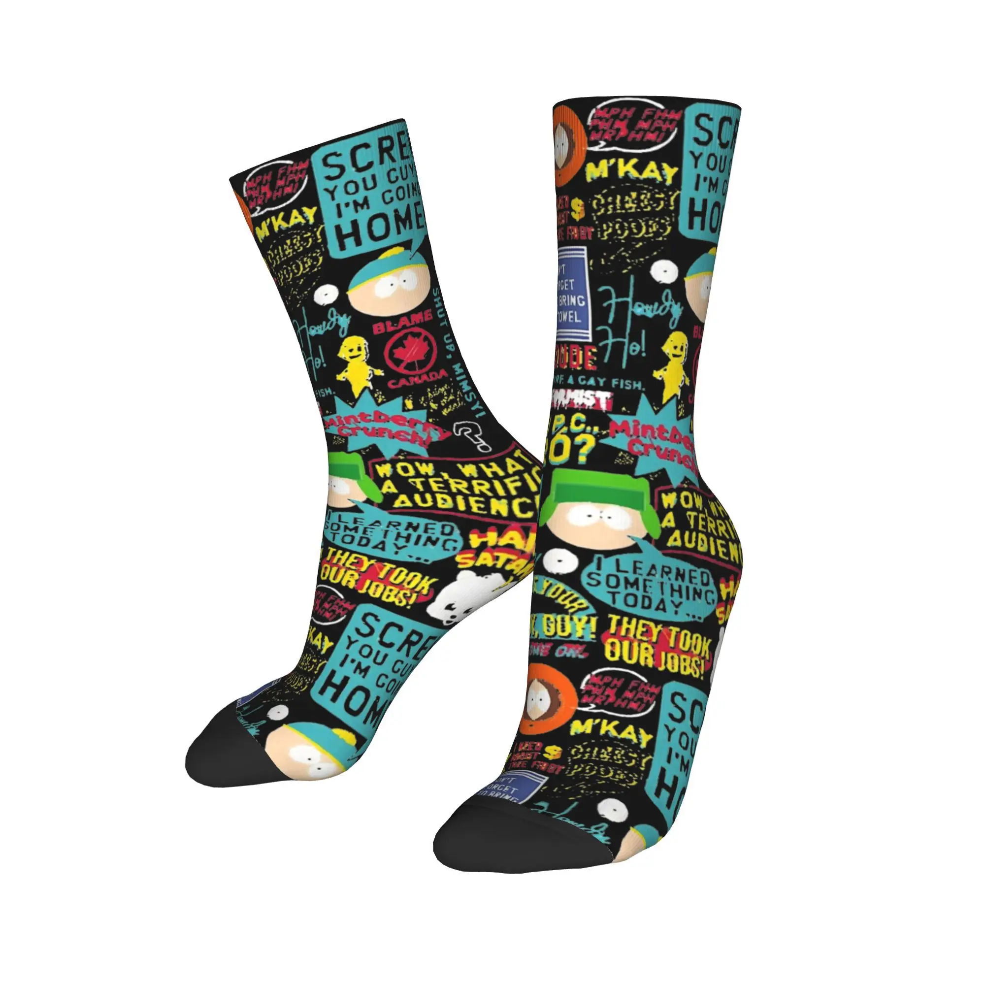 Southes Cartoon Parks Quotes Socks Men Women Funny Cute Funny Harajuku Novelty Autumn Winter Middle Tube Socks Gifts Stockings