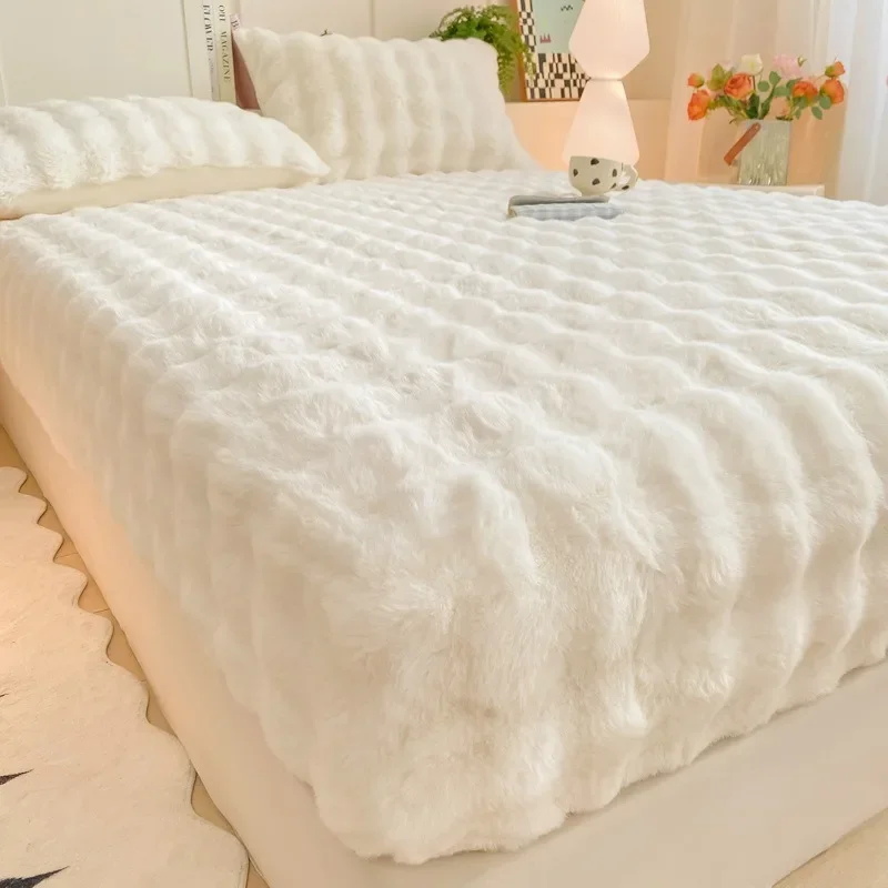 Thick Milk Velvet Drawstring Bed Sheet Autumn Winter Soft Comfortable Mattress Protector Simple Color