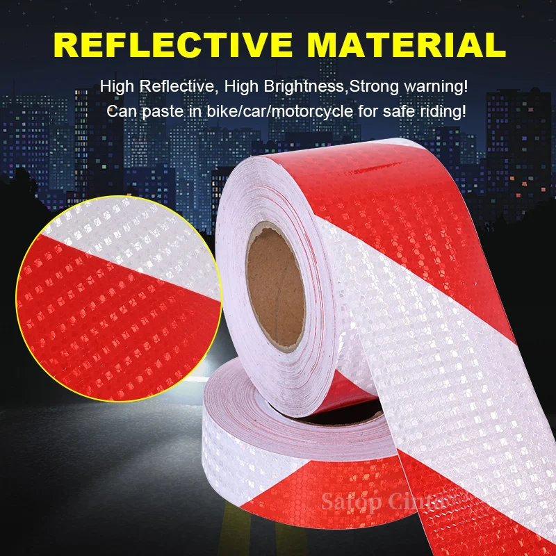 10CM Reflective Car Stickers Motorbike Reflector Tape Waterproof Self-Adhesive Stripes White Red Yellow 5M Bicyce Reflect Decals