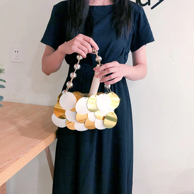 

Luxury Sequined Evening Bags for Women Handbag Fashion Beading Handle Shoulder Bag Handmade Party Wedding Clutch Phone Purses