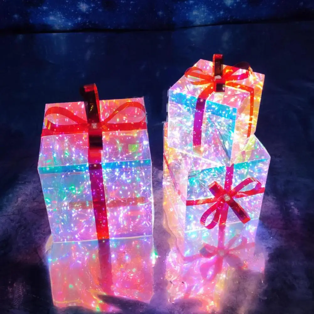 Glitter Effect Christmas Lights Box Festive Christmas Gift Box with Wire Lamp Glitter Effect Night Light Home Party for Holidays