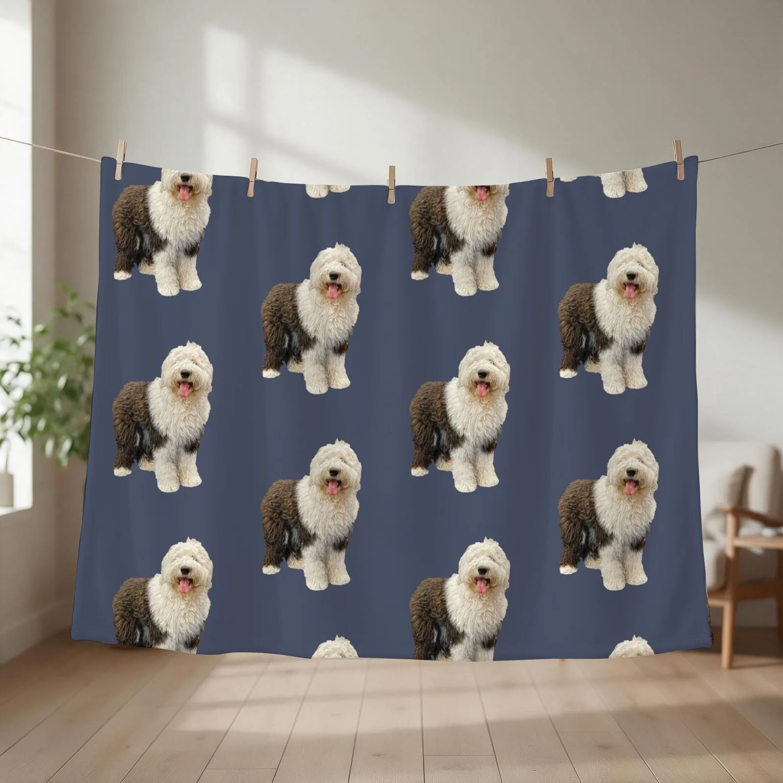 Old English Sheepdog Throw Blanket couch cozy soft plush fuzzy picnic outdoor blanket
