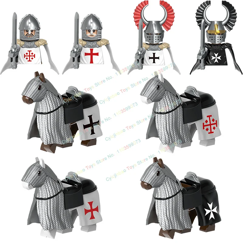 Bloques de construcción medievales para niños, caballo de guerra, caballeros teutónicos, Caballeros Templarios, figuras de acción antiguas, juguete de construcción para niños, G0128