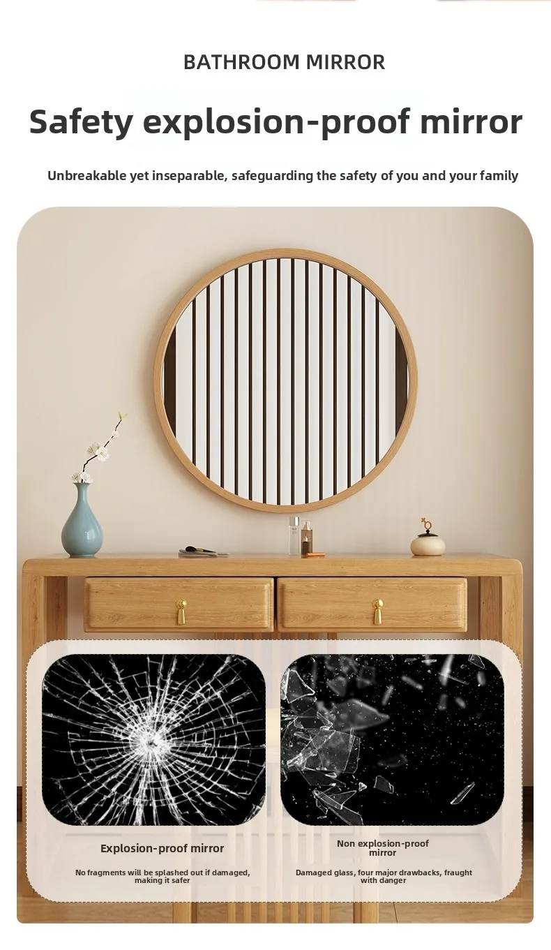 مرآة زينة مستديرة من Nanzhu، مرآة مثبتة على الحائط، مثبتة على الحائط، حوض حمام غير مثقوب