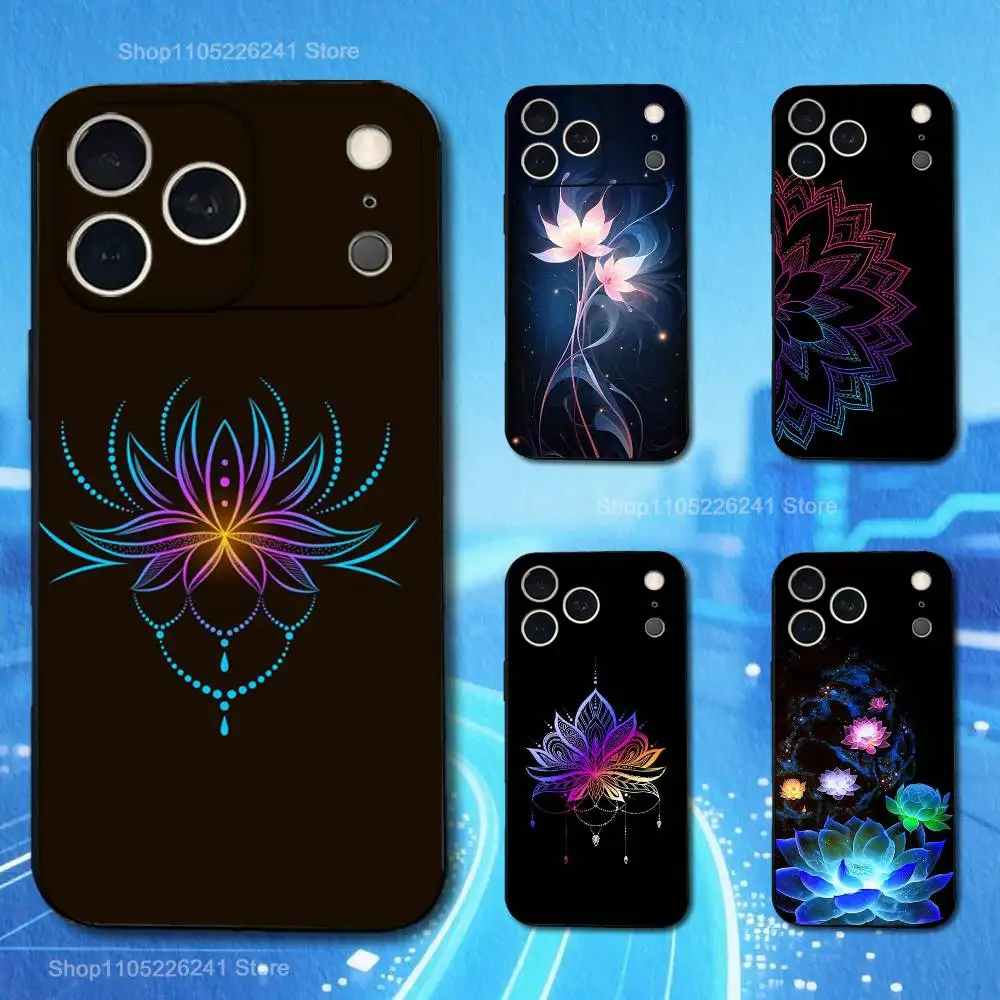 Funda Painting Art Lotus para iPhone 11,12,15,14,13,16,17,Plus,Pro Max,XS,X,XR,SE,Mini,8,7, silicona suave negra