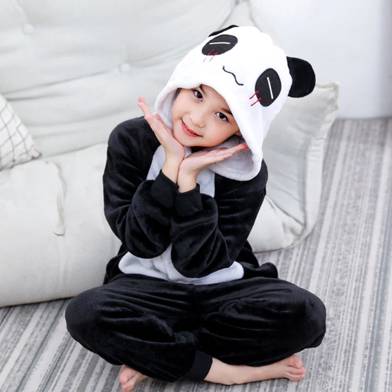 Pijamas de franela para niños y niñas, ropa de dormir cálida de Panda, Kigurumi, unicornio, manta para dormir, Invierno