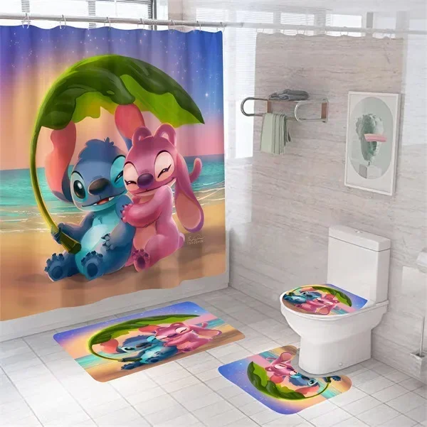 

Disney Stitch Bathroom Curtains Shower Curtain Set for Bathroom Cartoon Ornate Bath Rug Decor