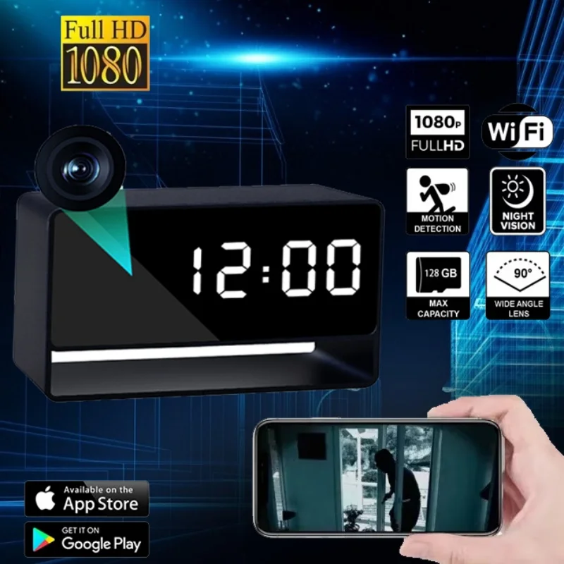 

2025 HD1080P Wireless Mi Alarm Clock Camera Wifi, Infrared Night Vision Remote Control Intelligence, Mobile Monitoring Security