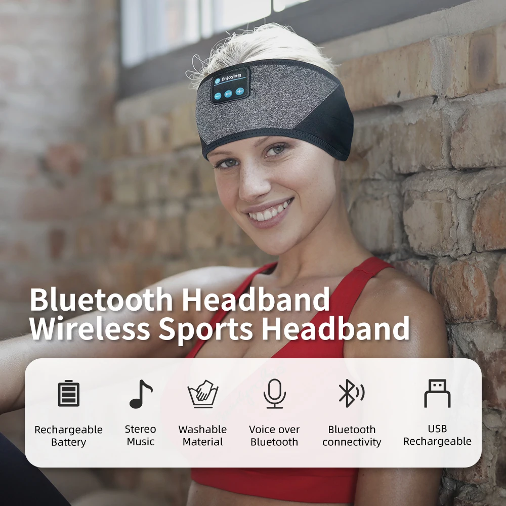 Auricolare Bluetooth senza fili Giunzione nera Auricolare sportivo Fascia per musica Maschera per gli occhi per auricolari per dormire lateralmente