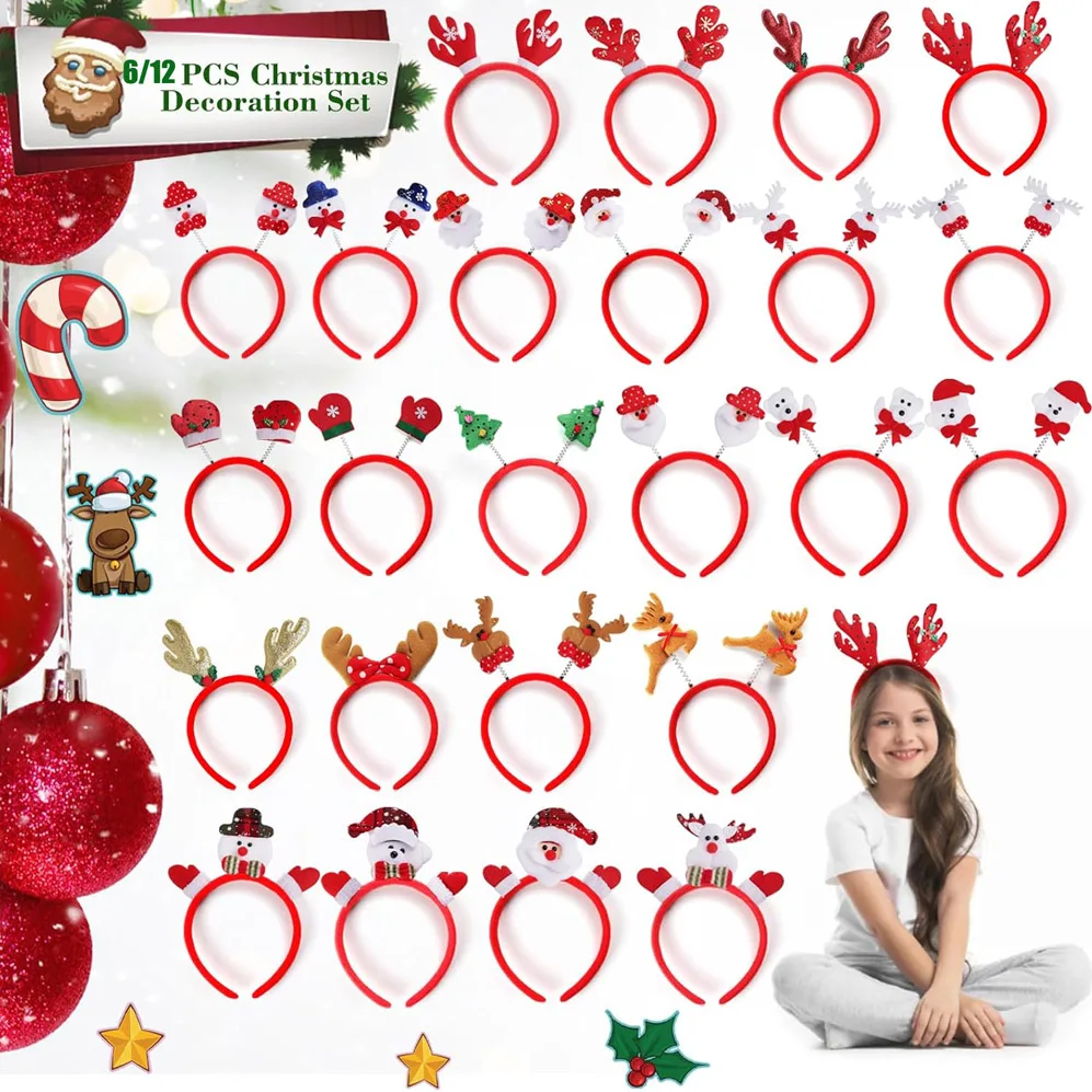 Christmas Headbands Party Favors 6/12PCS Random Xmas Party Headband Favors Christmas Hat Hairpin for Holiday Classroom Supplies