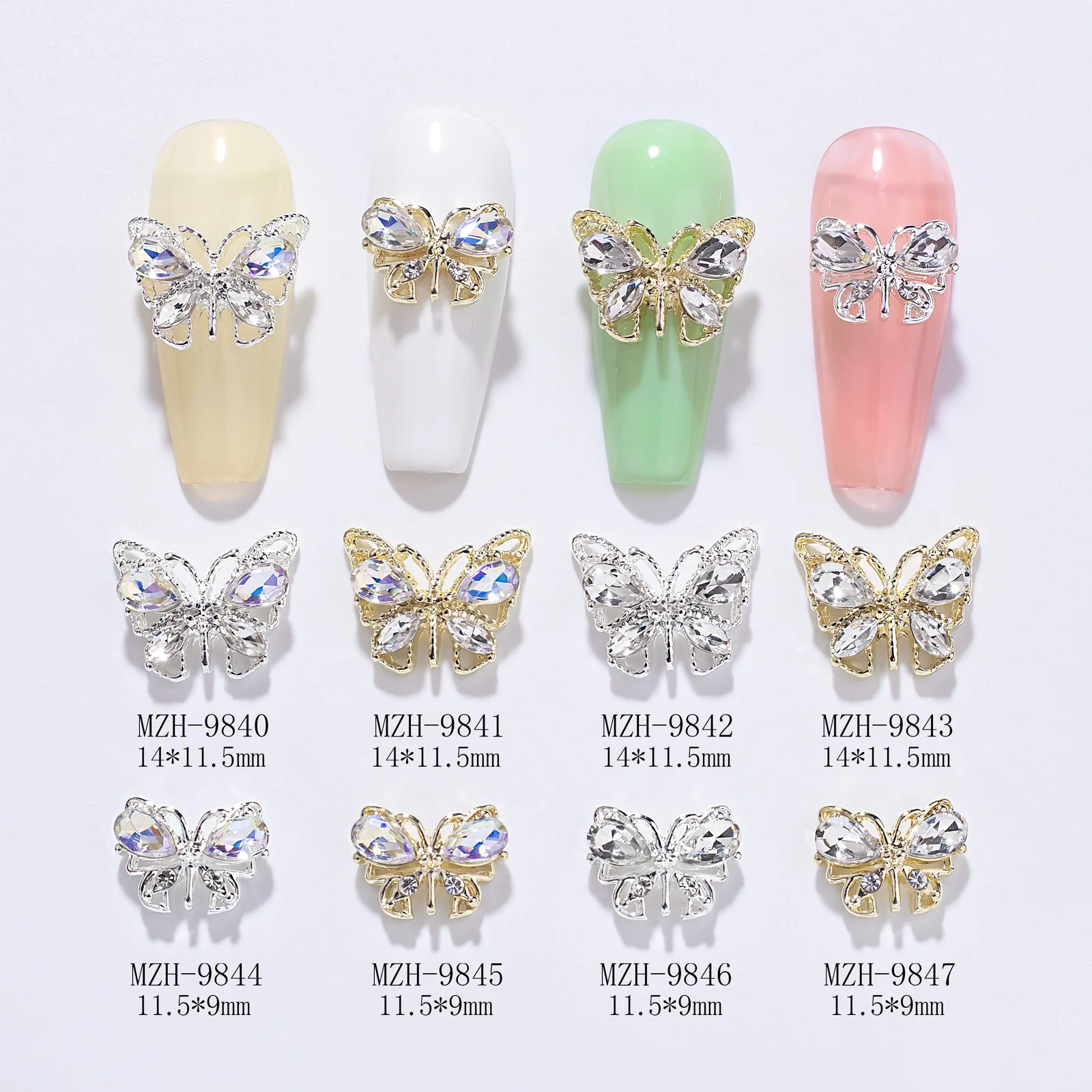 10Pcs New designed hollowed out butterfly nail accessories with butterfly nail alloy rhinestones for 3D nail decoration