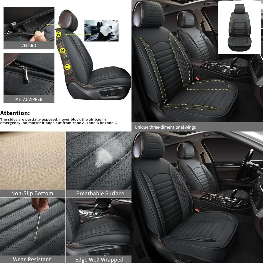 

Universal Waterproof Napa Leather Seat Covers for Front Seats, Black, Anti-Slip Car Seat Protectors for Cars, SUVs, and Sedans