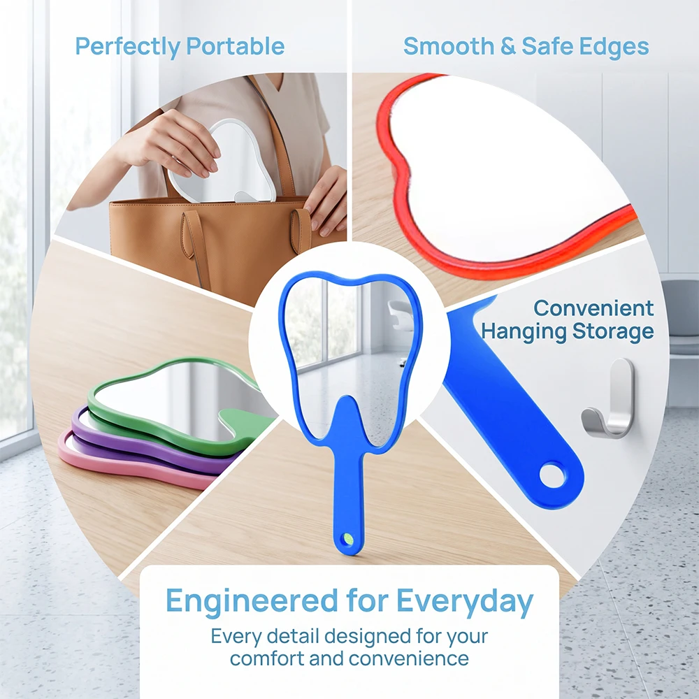 2pcs Tooth Shape Glass Hand Mirror With Handle Dental Mouth Mirror Examination Makeup Handheld Mirror Dentistry Accessories Gift