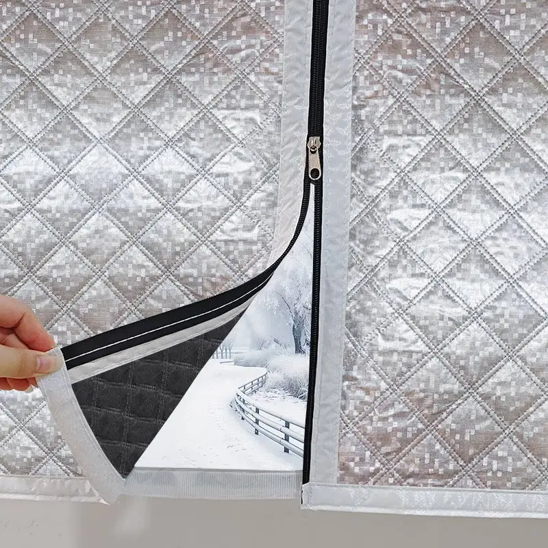 Bedroom with cotton blackout curtains, windproof and cold proof insulation film, diamond shaped white zipper easy to install