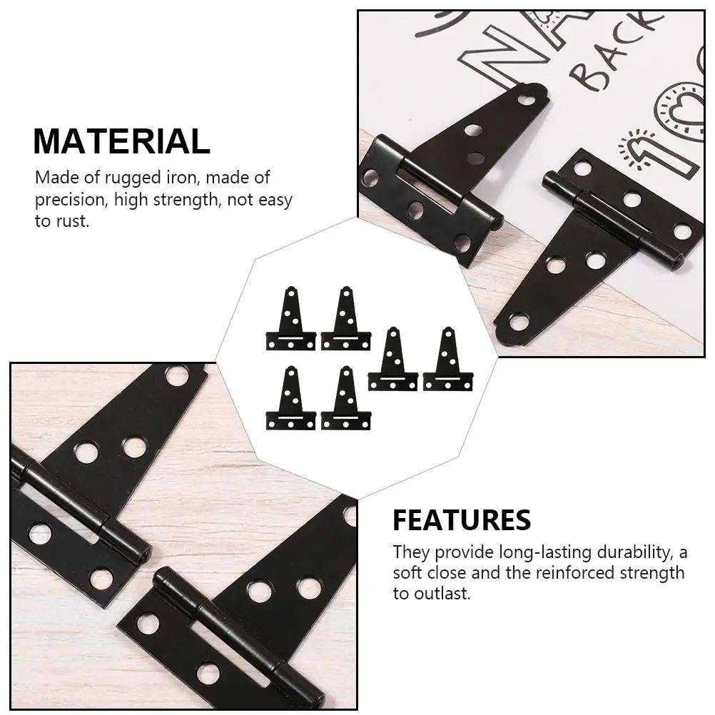 

6 Pcs Cabinet Door T-shaped Hinge Black Hinges Heavy Carbon Steel Interior Kitchen