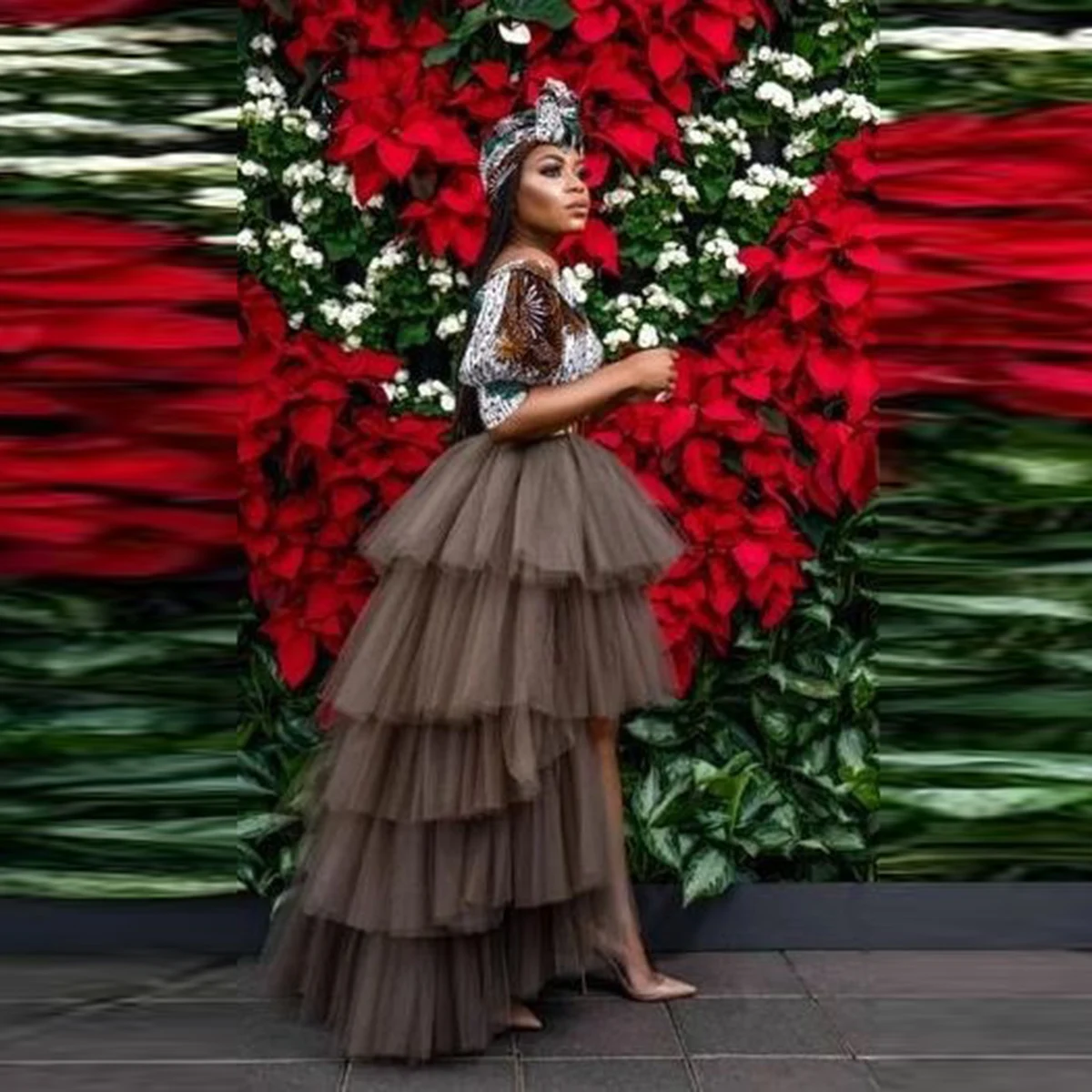 브라운 하이 로우 튤 스커트 페티코트 언더스커트 웨딩 스커트 웨딩 액세서리 드레스용 신부 파티 스커트