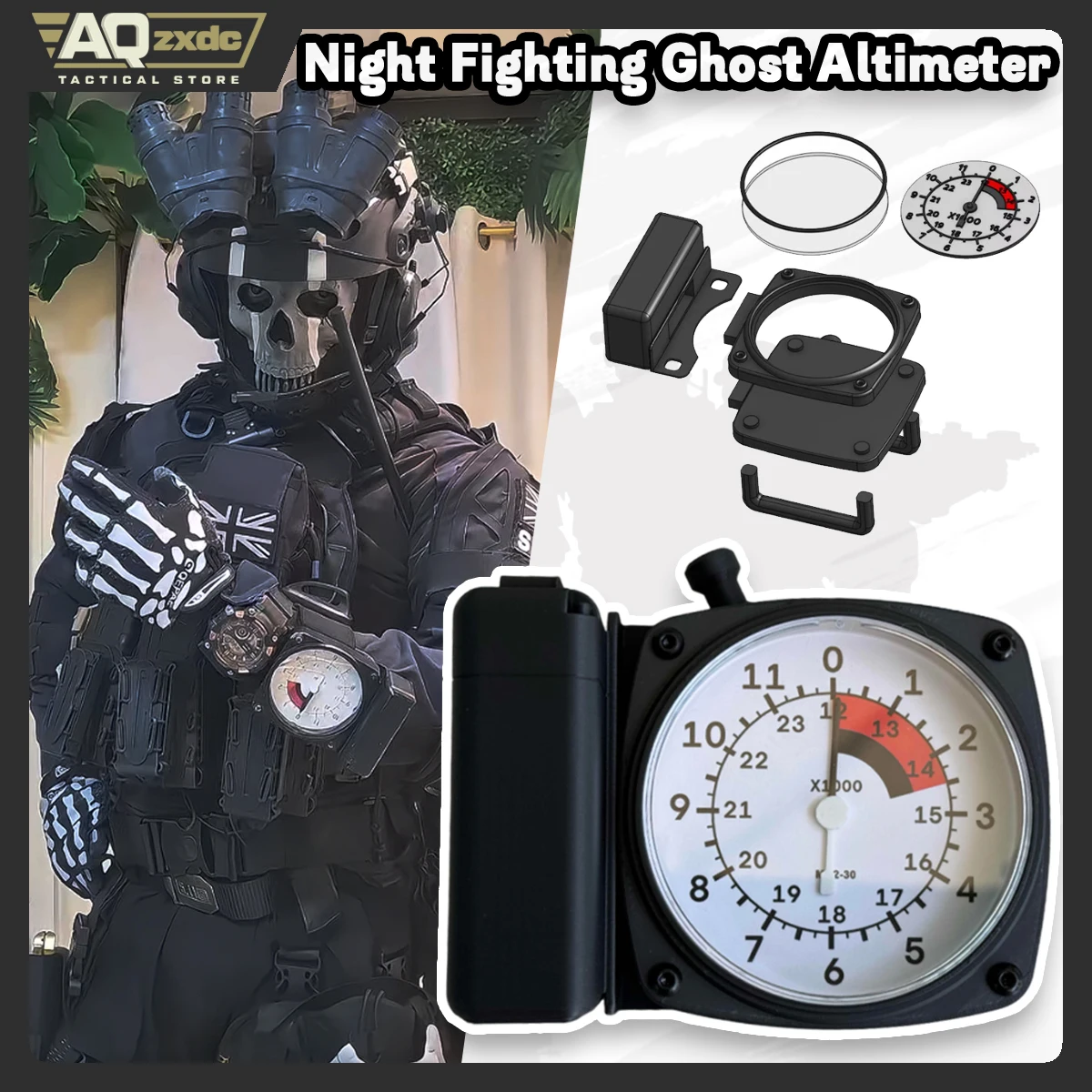 

AQzxdc COD 19 Night Fight Ghost Altimeter Altimeter Barometer Accessories Military Model Night Attack Ghost High Jump Barometer