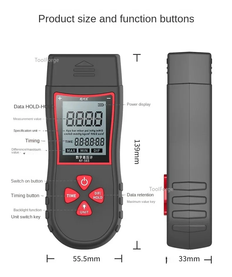NOYAFA NF-565 Precision Digital Micro Pressure Differential Gauge Negative Pressure Gauge Wind Pressure Detector