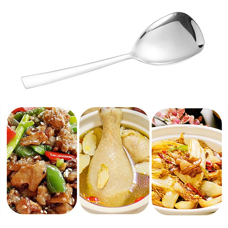 New 1Pcs Kitchen Dinner Dish Soup Rice Western Public Spoon Large Stainless Steel Round Head Triangular Buffet Serving Spoon