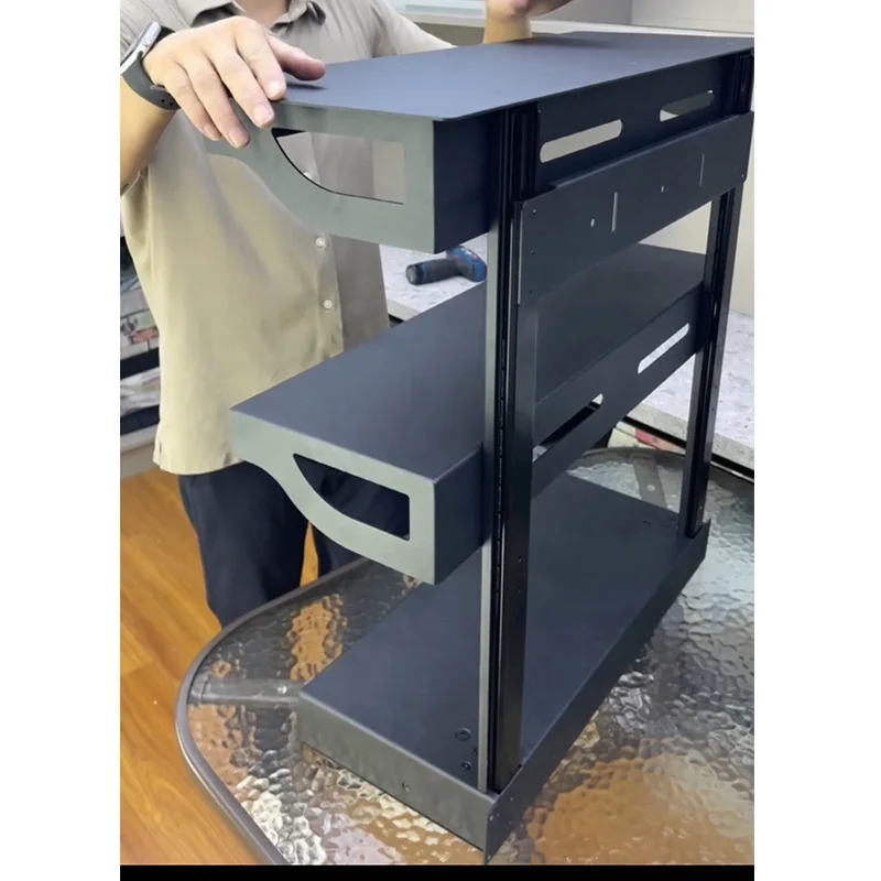 خزانة رفع كهربائية سلة قابلة للسحب على شكل درج سلة توابل قابلة للسحب خزانة تخزين بطبقة مزدوجة مخفية #5