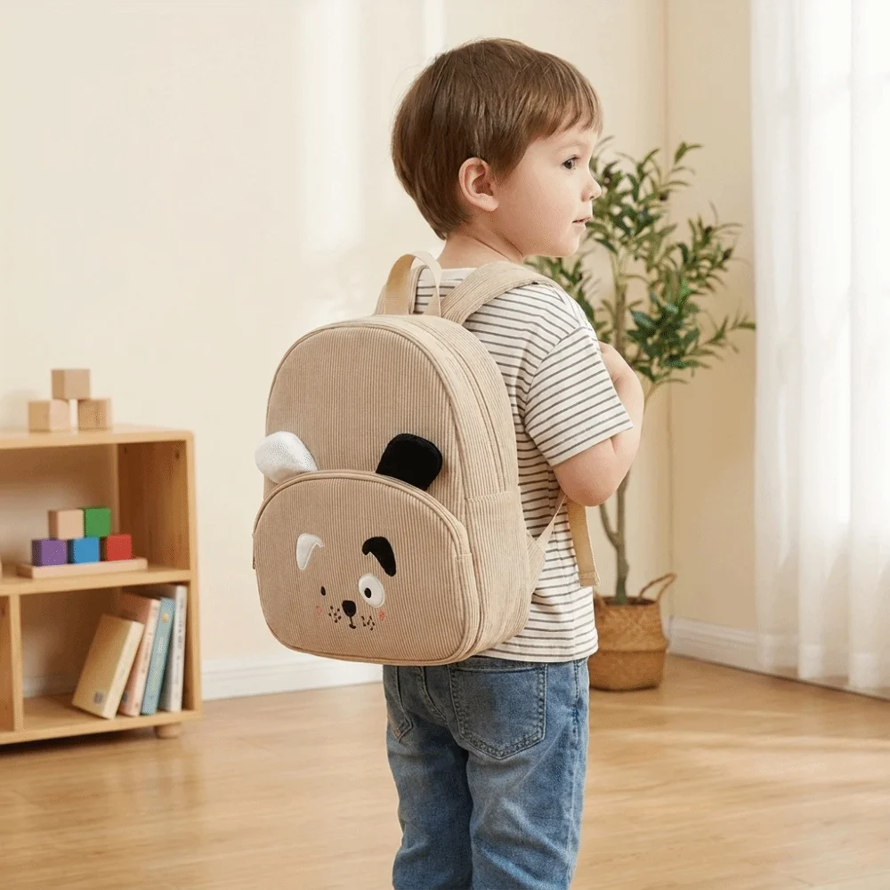 Sweet Cartoon Bear Backpack Dog Corduroy Children Backpack Solid Color Large Capacity Students School Bag Outdoor