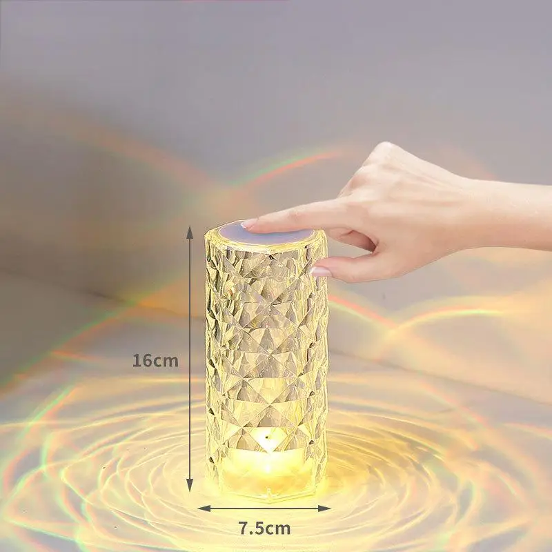 مصباح مكتبي أسطواني أكريليك قابل لإعادة الشحن لغرفة النوم بجانب السرير وإضاءة ليلية كريستالية منزلية قابلة لإعادة الشحن