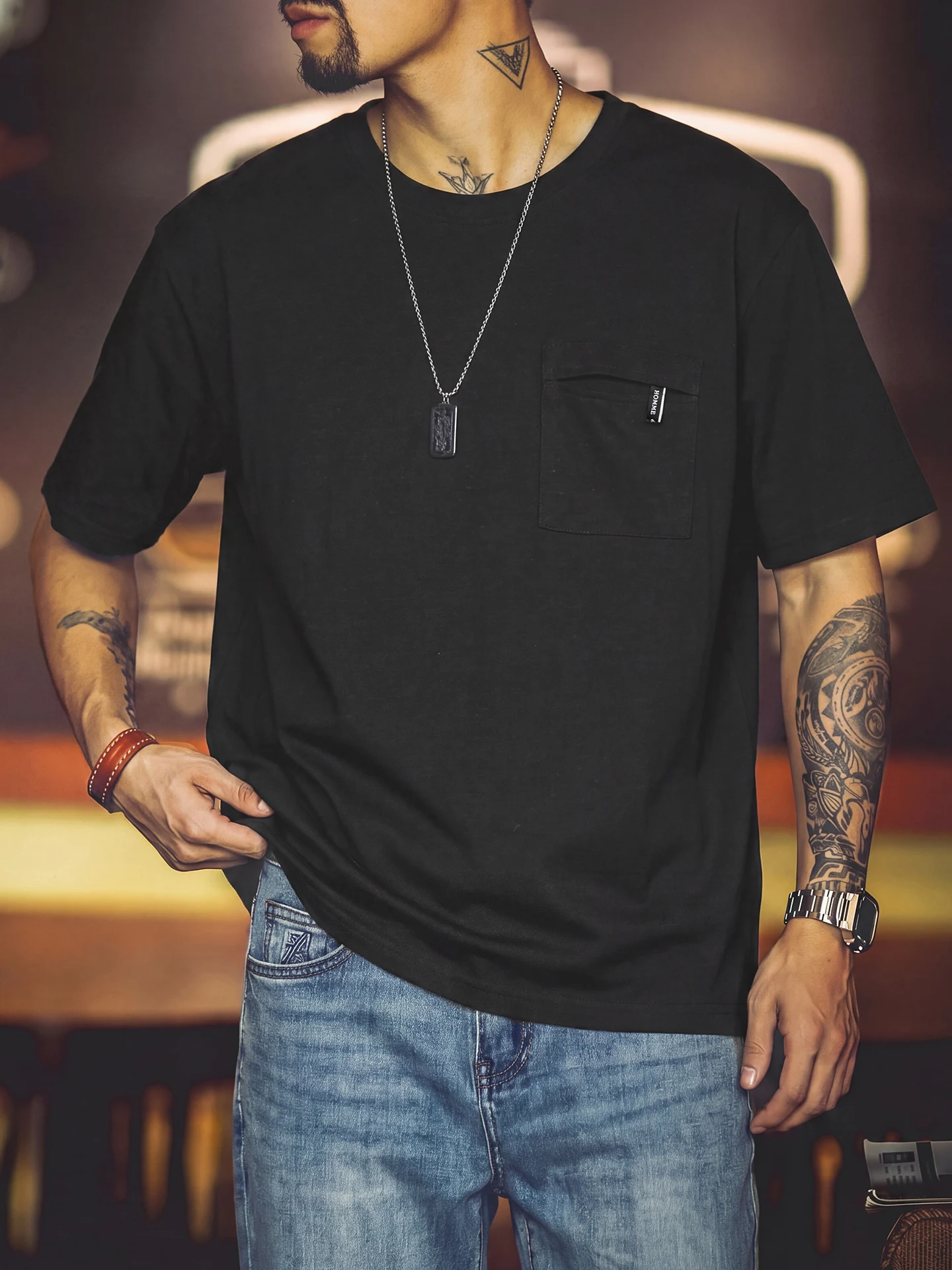 American Retro Men's T-shirt Summer Linen Mix Flax Loose Breathable Pocket Short Sleeve Large Size Half Sleeve Casual Tee