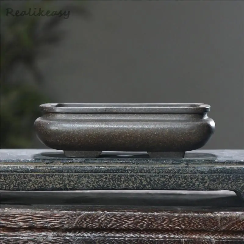 Purple Sand Flower Pot Rectangular Bonsai Pot Chinese Handmade Retro Decorative Flower Pot Succulent Flower Pots with HolesLE369